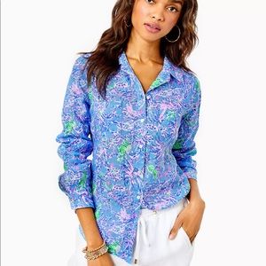 Lilly Pulitzer Sea View Linen Button Down Top